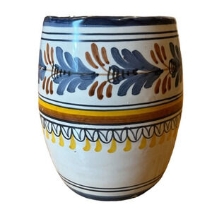 Talavera Ceramic Vase Cup El Camen 4.25" tall Mexican Handmade Feathers pattern